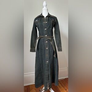 INWEAR INTERNATIONAL Vintage Y2K Maxi Button Front Tie Waist Denim Dress Size S